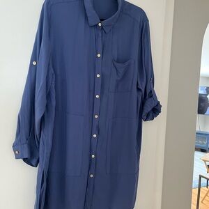 Blue Button-Up Shirt Dress